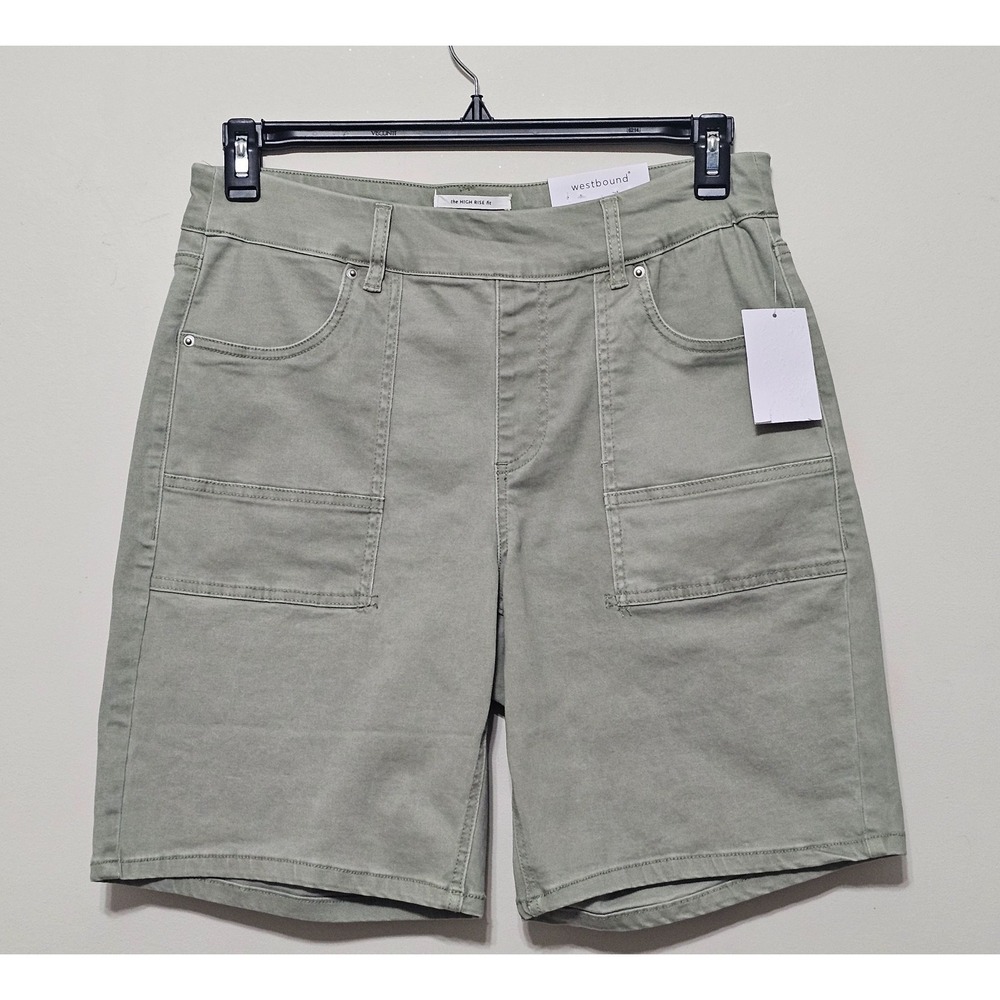 Westbound Women Short 8 Sage Green Elastic Waistband High Rise Fit Cotton 0895